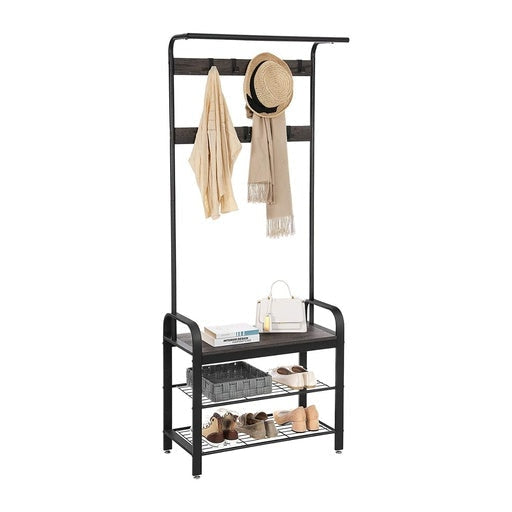 Entryway Hall Tree Coat Rack Stand 183cm Shoe Bench with Shelves Hazelnut Brown Fast shipping On sale
