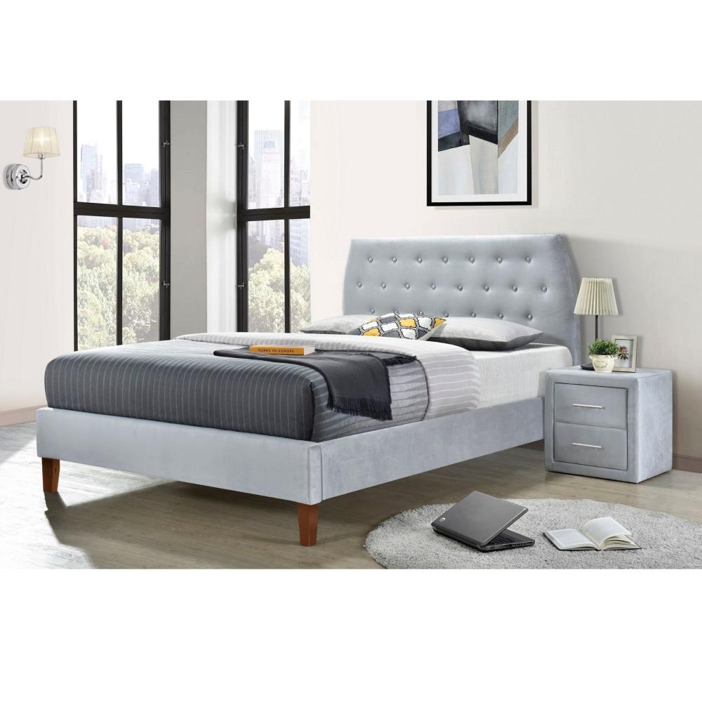 Designer Modern Velvet Fabric Bed Frame With Headboard King Single - Light Grey Fast shipping On sale