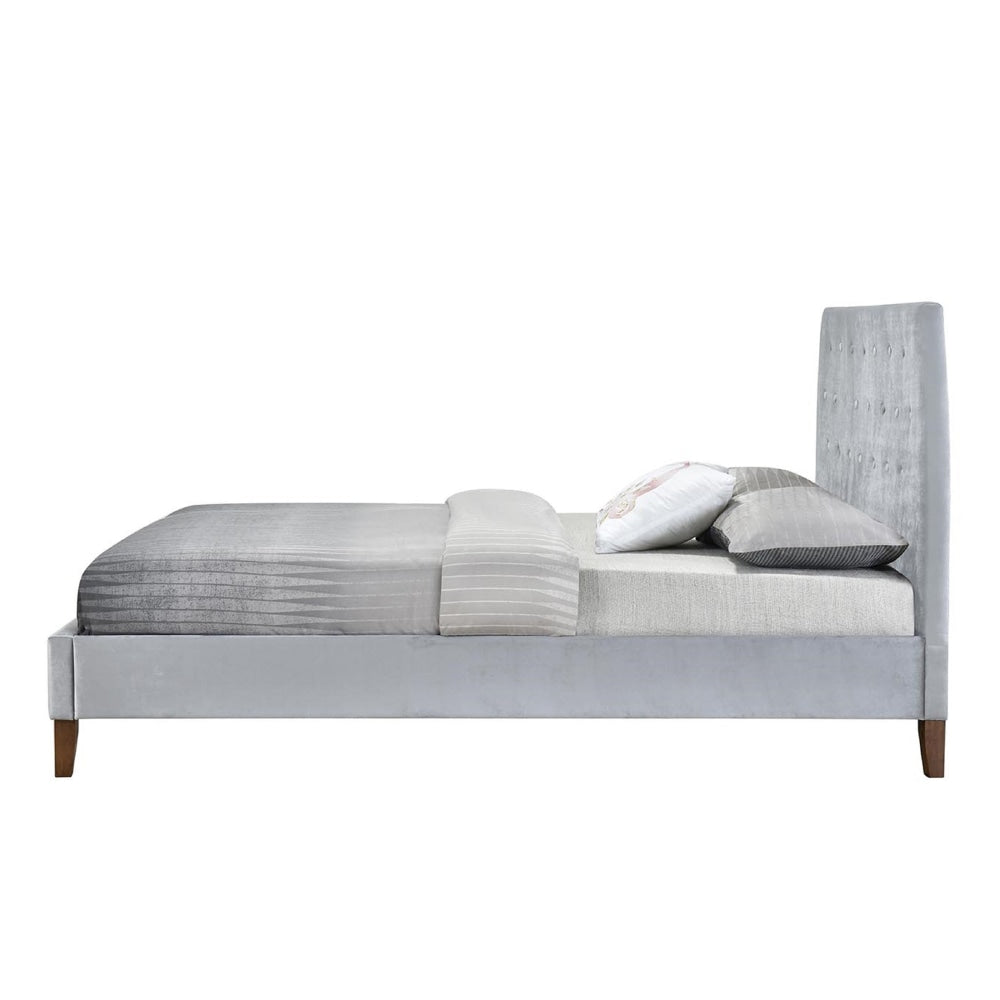 Modern Designer Velvet Fabric Double Bed Frame With Headboard - Grey Fast shipping On sale