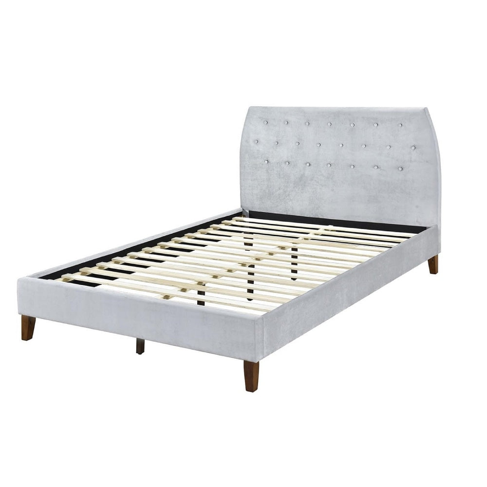 Modern Designer Velvet Fabric Double Bed Frame With Headboard - Grey Fast shipping On sale