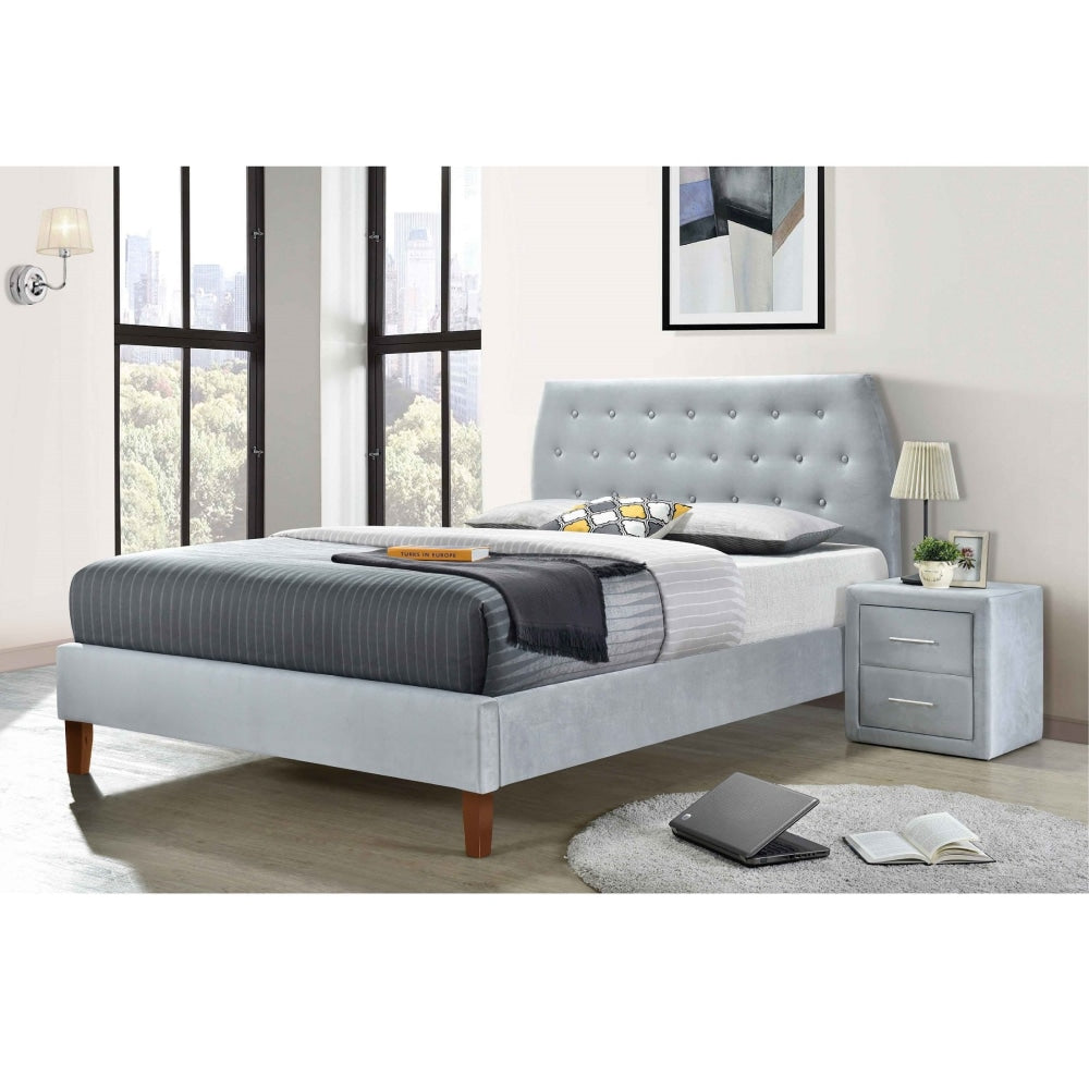 Modern Designer Velvet Fabric Queen Bed Frame With Headboard - Grey Fast shipping On sale