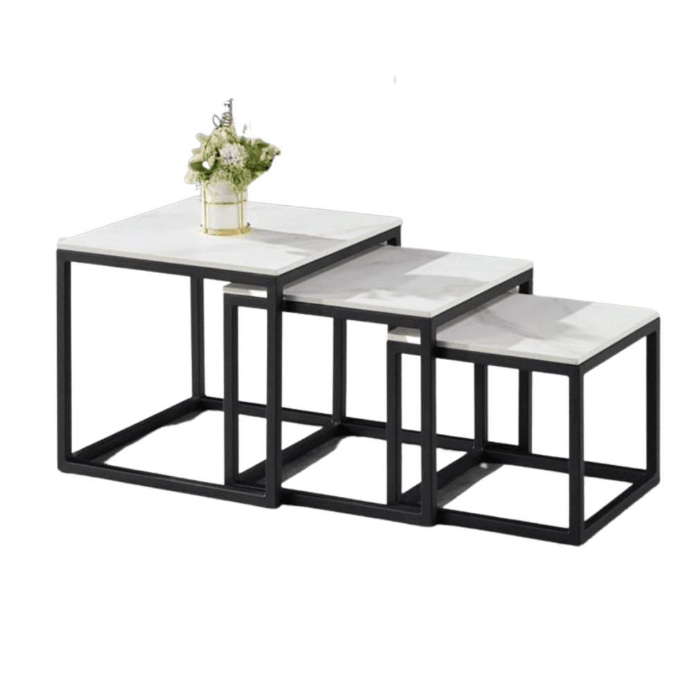 Eve Set Of 3 Sintered Stone Nesting Coffee Table - Black & White Fast shipping On sale