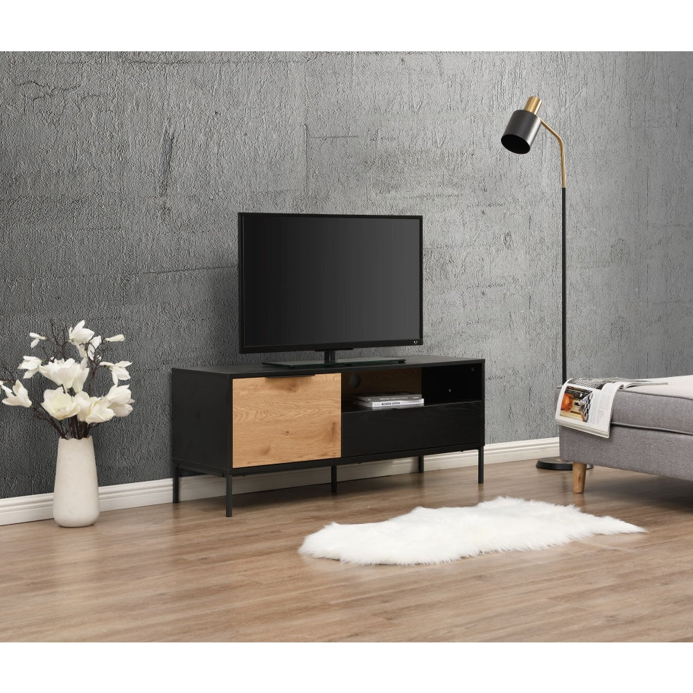 Everly Scandinavian Lowline Entertainment Unit TV Stand 120cm - Black/Oak Fast shipping On sale
