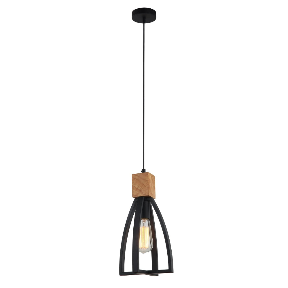 FARO Pendant Lamp Light Interior ES Matte Black Convex Cone with Wood Highlight OD180mm Fast shipping On sale