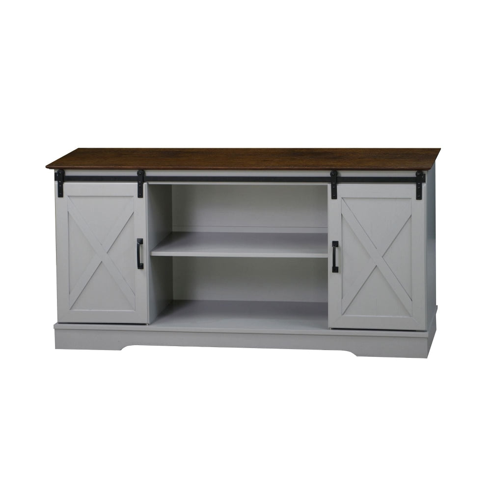 Fethi Barn Door Farmhosue TV Stand Entertainment Unit Storage Cabinet - Grey & Rosewood Fast shipping On sale