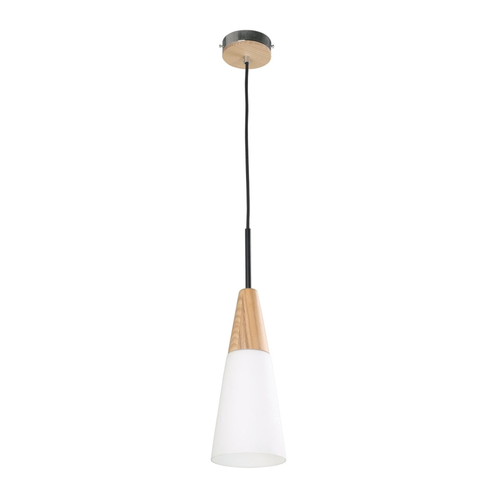 FINN Pendant Lamp Light Interior ES Opal Glass Long Cone with Wood Highlight OD130mm Fast shipping On sale