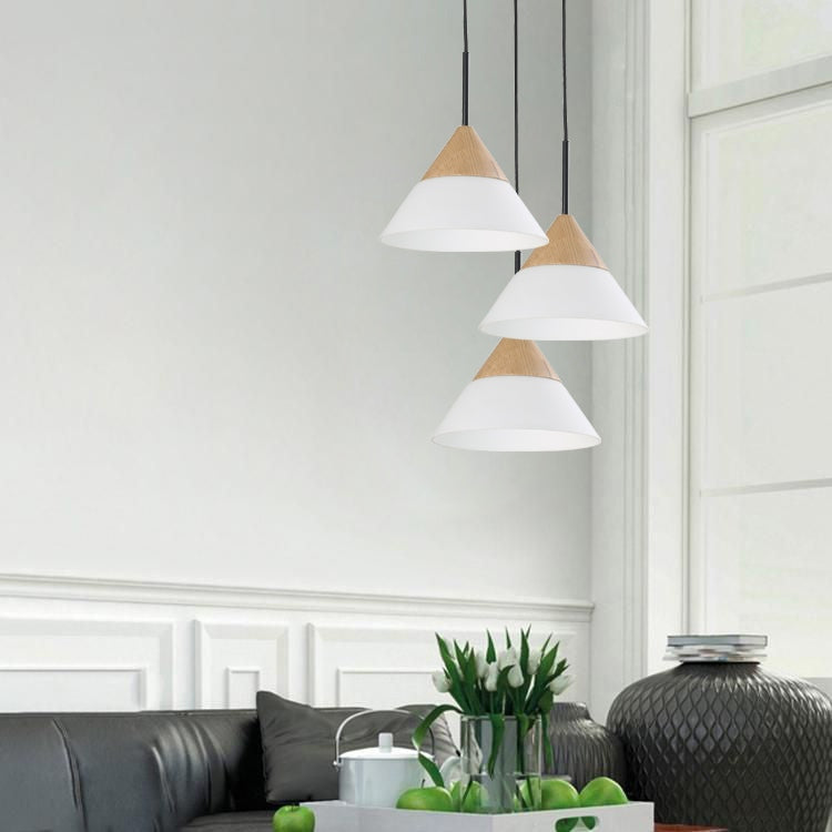 FINN Pendant Lamp Light Interior ES Opal Glass Small Cone with Wood Highlight OD265mm Fast shipping On sale