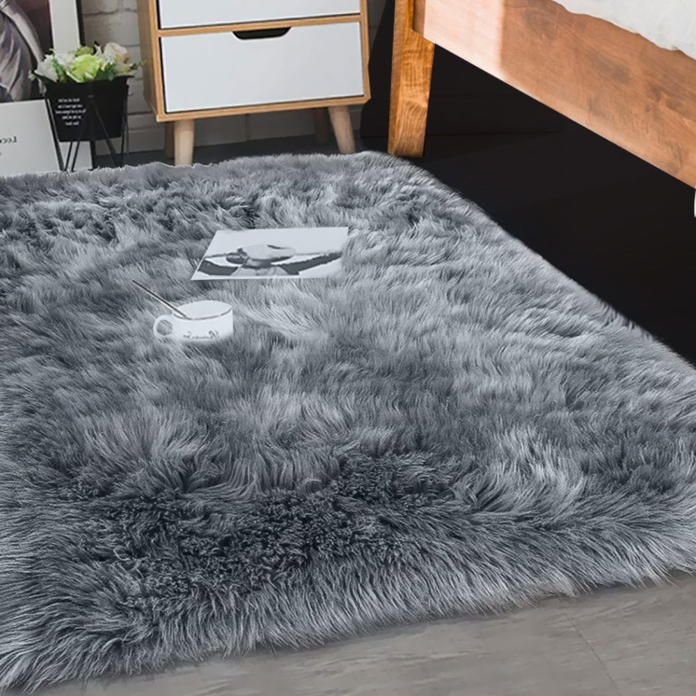 Floor Rugs Sheepskin Shaggy Rug Carpet Bedroom Living Room Mat 160X230 Dark Grey Fast shipping On sale