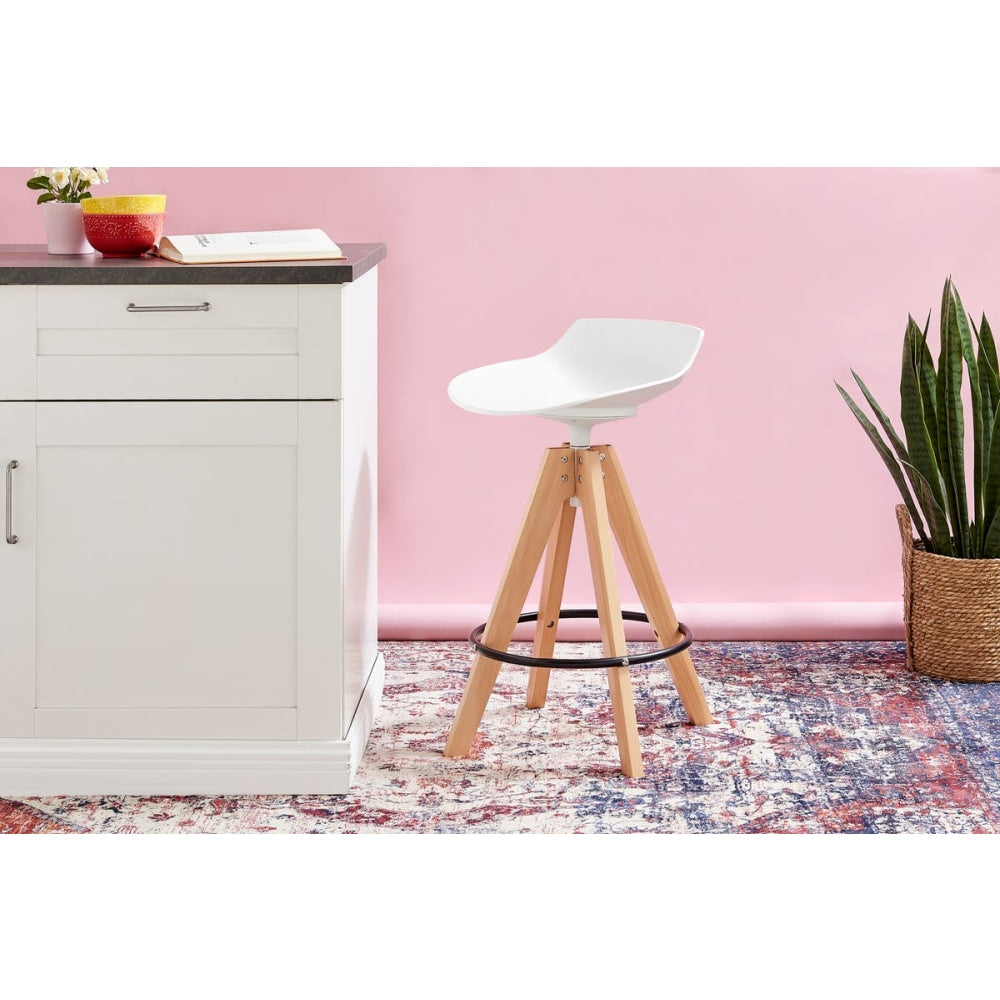 Flow Kitchen Counter Bar Stool Replica Wooden Legs - White Fast shipping On sale