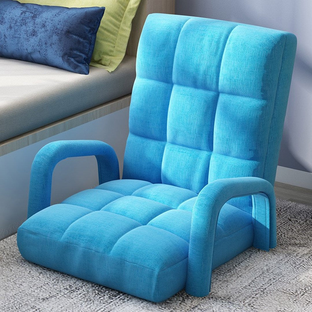 Foldable Lounge Cushion Adjustable Floor Lazy Recliner Chair with Armrest Blue Fast shipping On sale