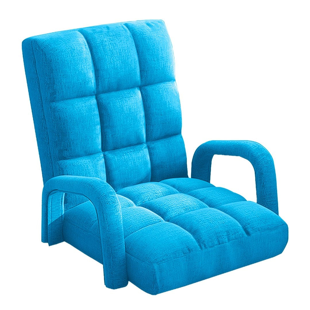 Foldable Lounge Cushion Adjustable Floor Lazy Recliner Chair with Armrest Blue Fast shipping On sale
