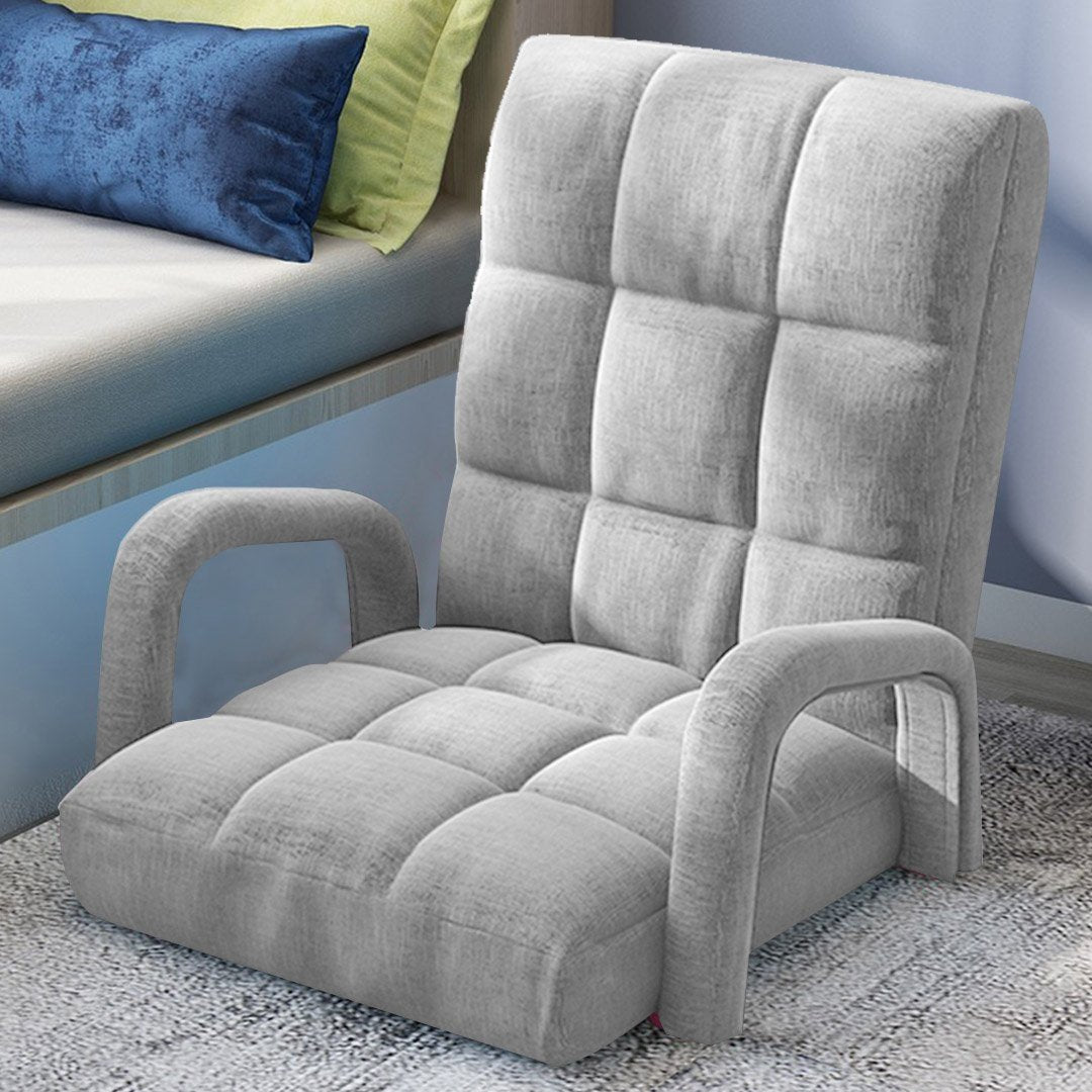 Foldable Lounge Cushion Adjustable Floor Lazy Recliner Chair with Armrest Grey Fast shipping On sale