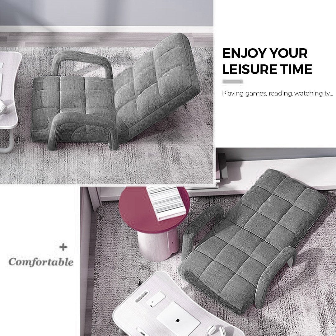 Foldable Lounge Cushion Adjustable Floor Lazy Recliner Chair with Armrest Grey Fast shipping On sale