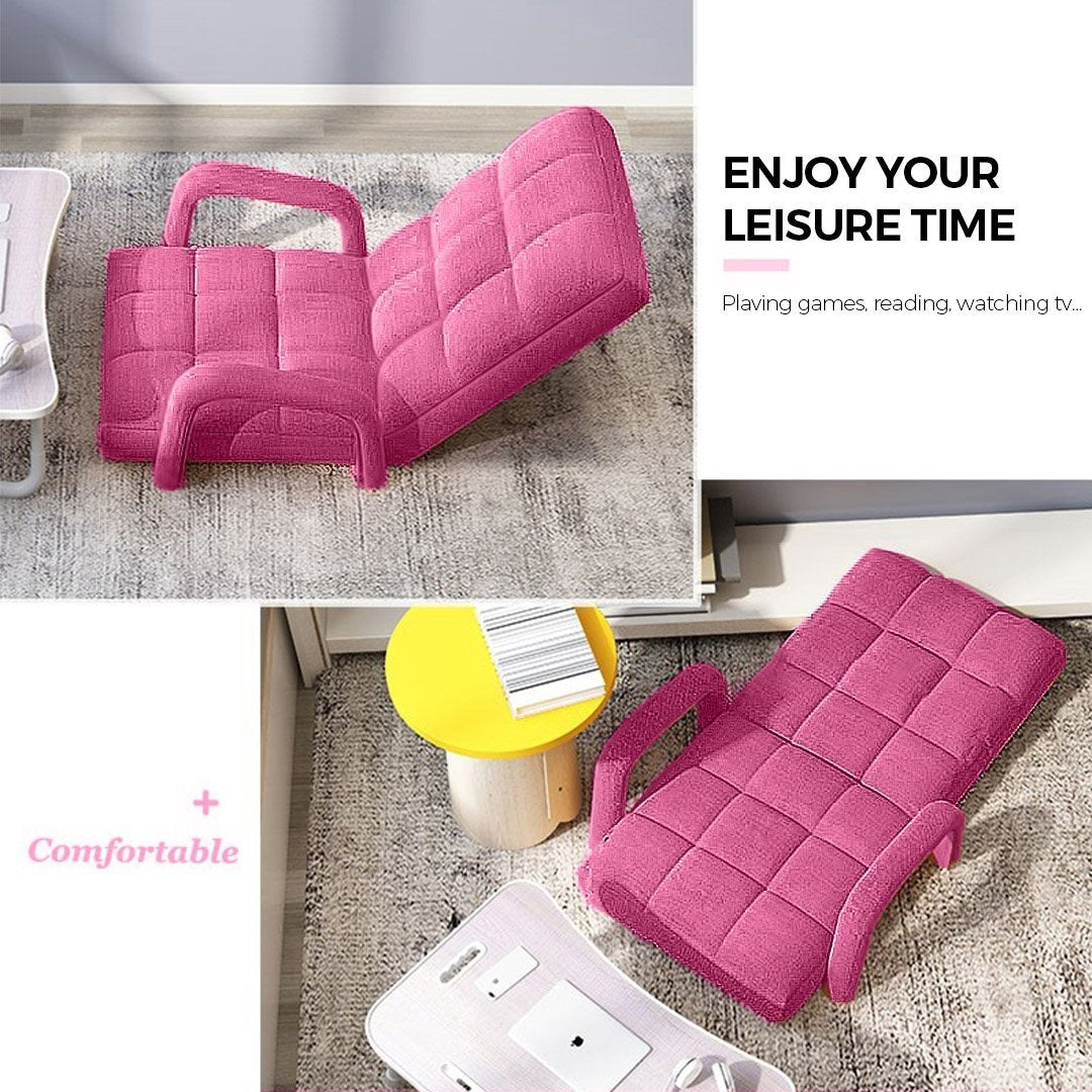 Foldable Lounge Cushion Adjustable Floor Lazy Recliner Chair with Armrest Pink Fast shipping On sale