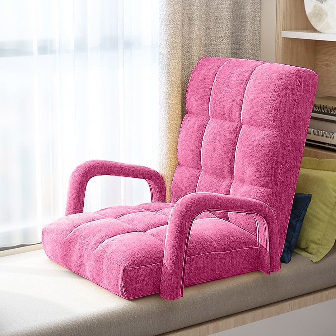 Foldable Lounge Cushion Adjustable Floor Lazy Recliner Chair with Armrest Pink Fast shipping On sale