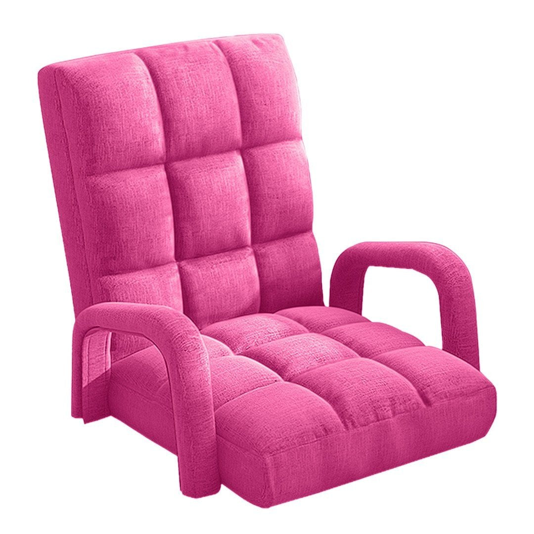 Foldable Lounge Cushion Adjustable Floor Lazy Recliner Chair with Armrest Pink Fast shipping On sale