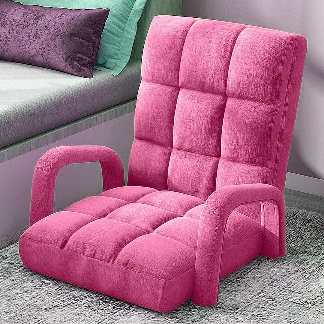 Foldable Lounge Cushion Adjustable Floor Lazy Recliner Chair with Armrest Pink Fast shipping On sale