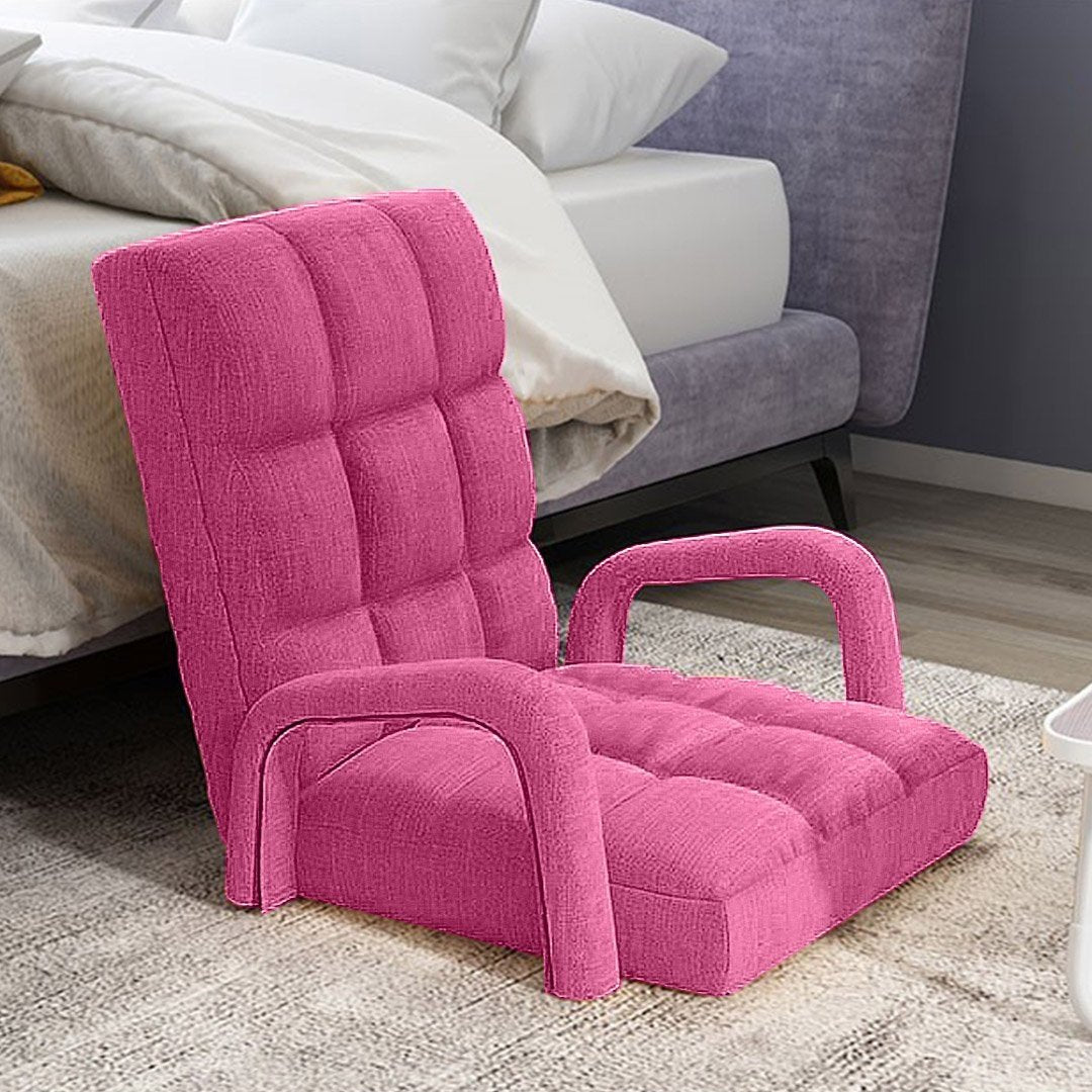 Foldable Lounge Cushion Adjustable Floor Lazy Recliner Chair with Armrest Pink Fast shipping On sale