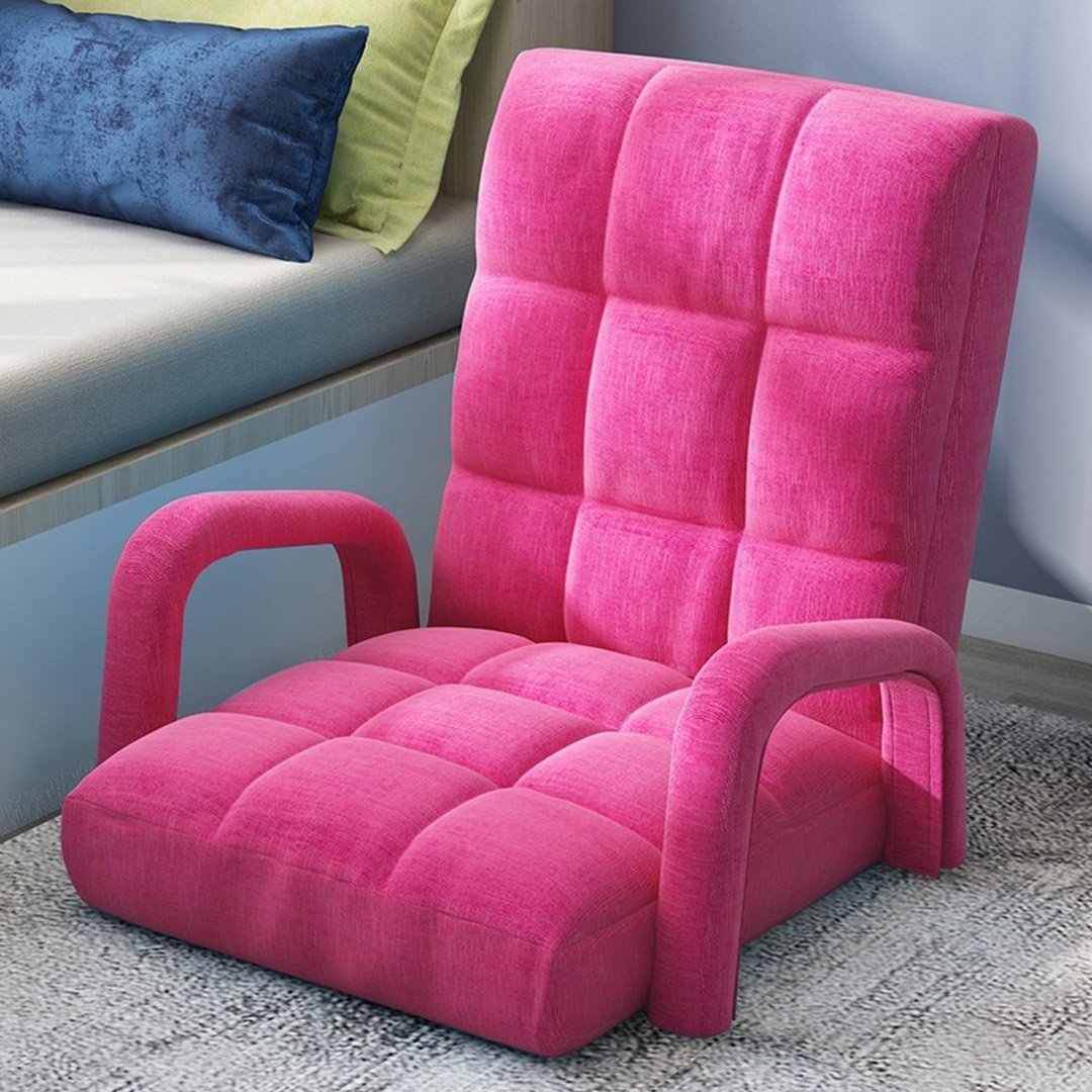 Foldable Lounge Cushion Adjustable Floor Lazy Recliner Chair with Armrest Pink Fast shipping On sale