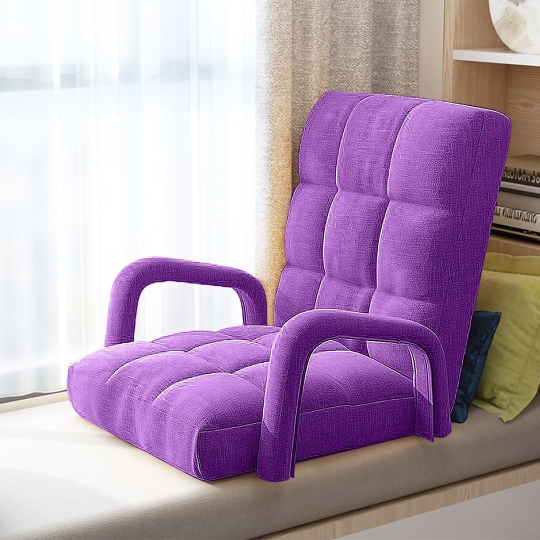 Foldable Lounge Cushion Adjustable Floor Lazy Recliner Chair with Armrest Purple Fast shipping On sale