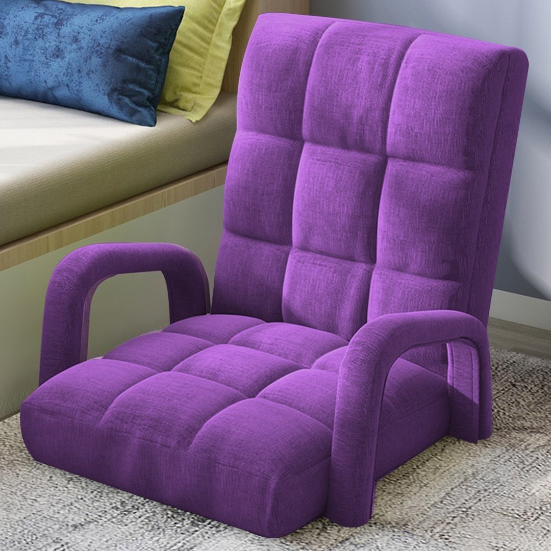 Foldable Lounge Cushion Adjustable Floor Lazy Recliner Chair with Armrest Purple Fast shipping On sale