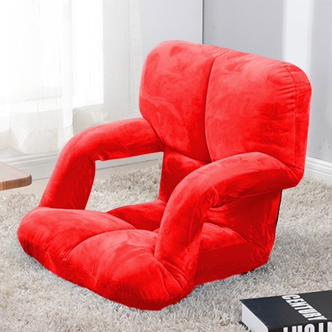 Foldable Lounge Cushion Adjustable Floor Lazy Recliner Chair with Armrest Red Fast shipping On sale