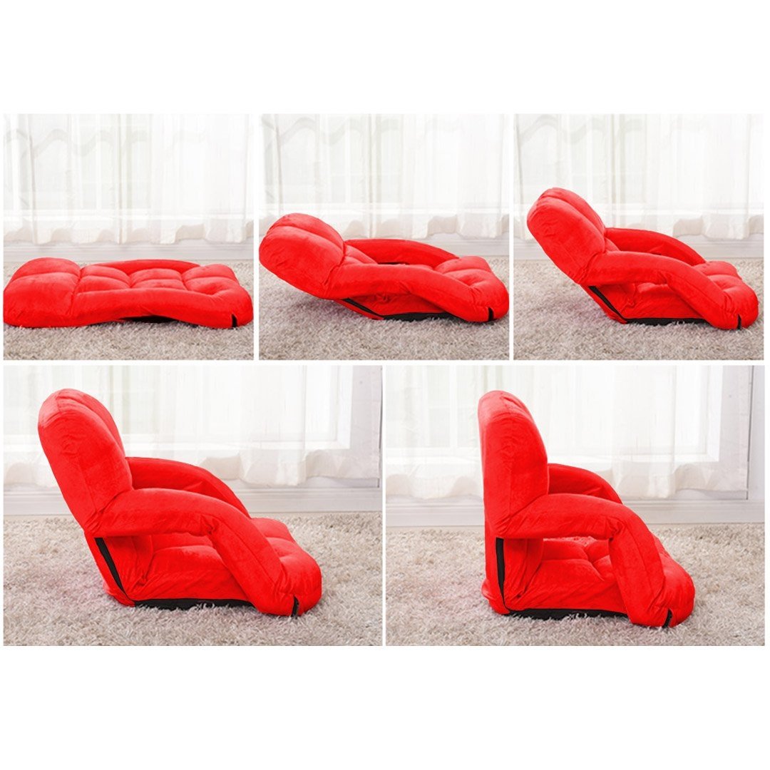 Foldable Lounge Cushion Adjustable Floor Lazy Recliner Chair with Armrest Red Fast shipping On sale