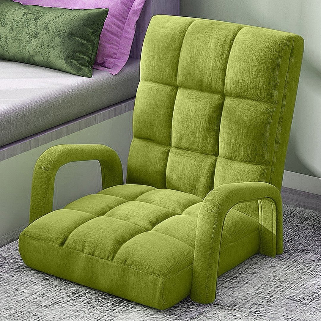 Foldable Lounge Cushion Adjustable Floor Lazy Recliner Chair with Armrest Yellow Green Fast shipping On sale