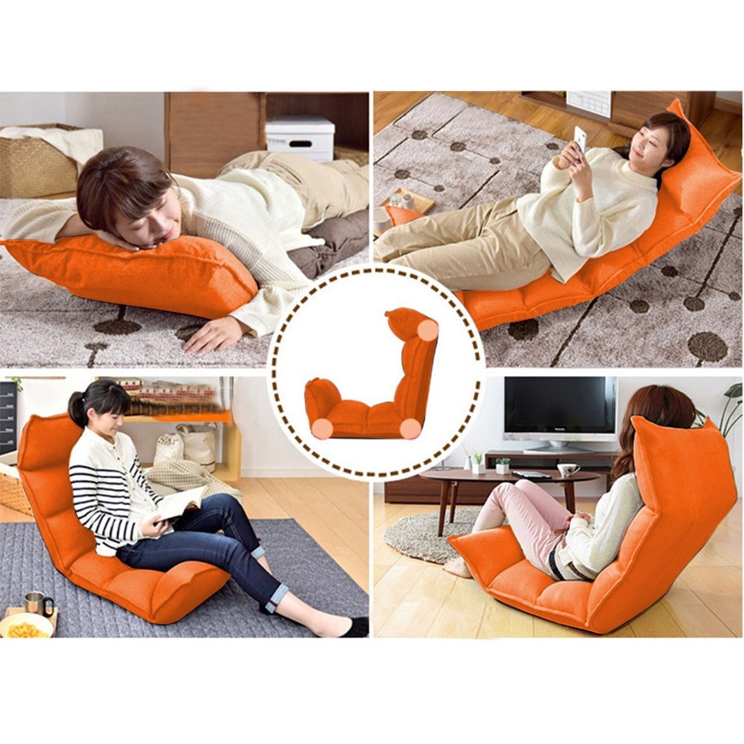 Foldable Tatami Floor Sofa Bed Meditation Lounge Chair Recliner Lazy Couch Orange Fast shipping On sale