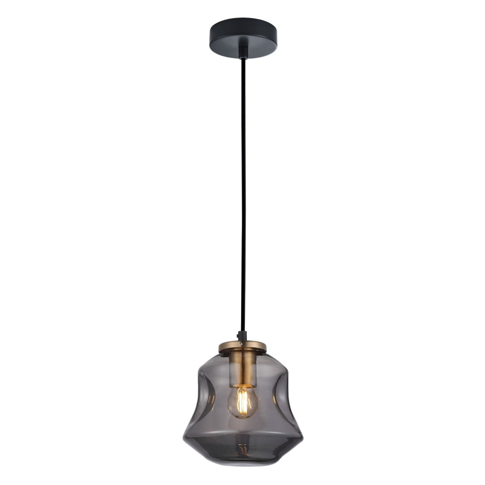 FOSSETTE Pendant Lamp Light Interior ES Smoke Glass Angld Bell with Antique Brass Highlight OD170mm Fast shipping On sale