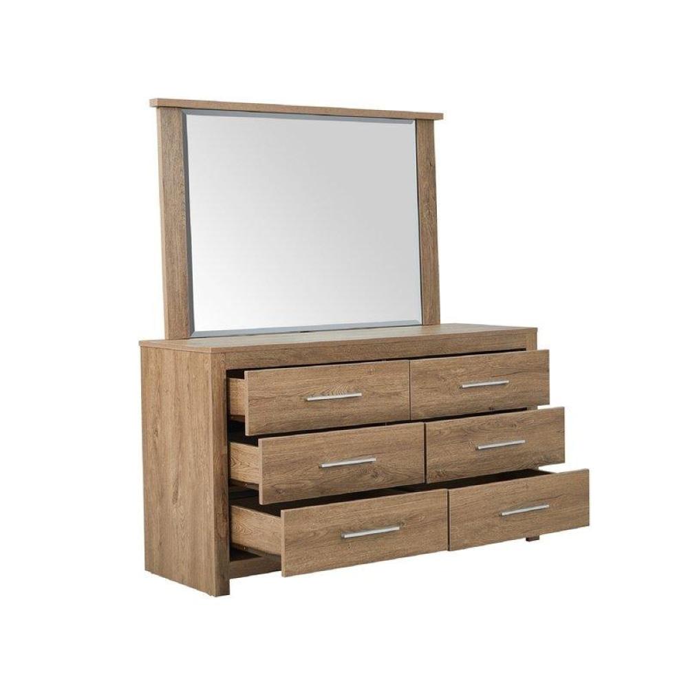 Modern 6 - Drawer Dresser Low Boy Sideboard Buffet Unit With Mirror - Dark Oak Chest Of Drawers Fast shipping On sale