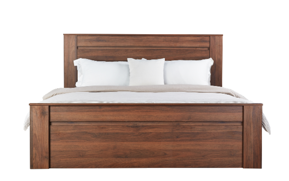 Modern Wooden Bed Frame Double Size W/ Headboard - Walnut Fast shipping On sale