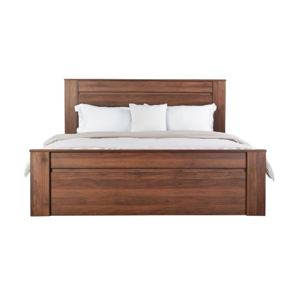 Modern Wooden Bed Frame Double Size W/ Headboard - Walnut Fast shipping On sale