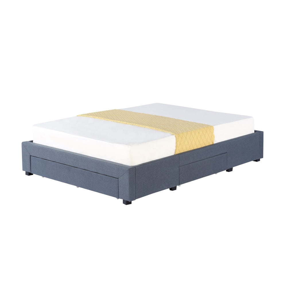 Designer Fabric Bed Frame Platform Base Queen Size W/ 3-Drawers - Dark Grey Fast shipping On sale