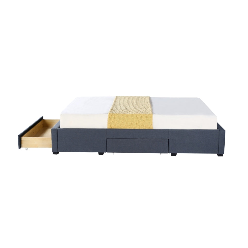 Designer Fabric Bed Frame Platform Base Queen Size W/ 3-Drawers - Dark Grey Fast shipping On sale