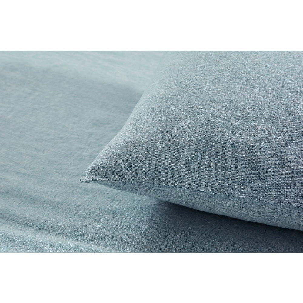 Gabriel French Linen Chambray Bed Sheet Set - Blue Double Fast shipping On sale