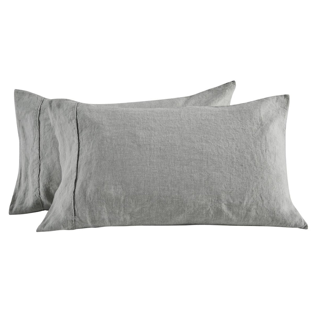 Gabriel French Linen Chambray Bed Sheet Set - Grey Double Fast shipping On sale