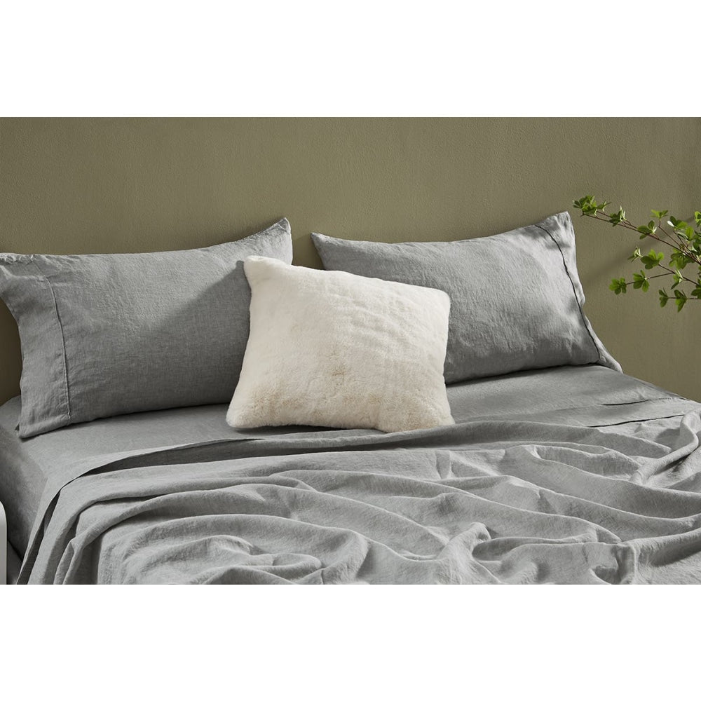 Gabriel French Linen Chambray Bed Sheet Set - Grey Double Fast shipping On sale