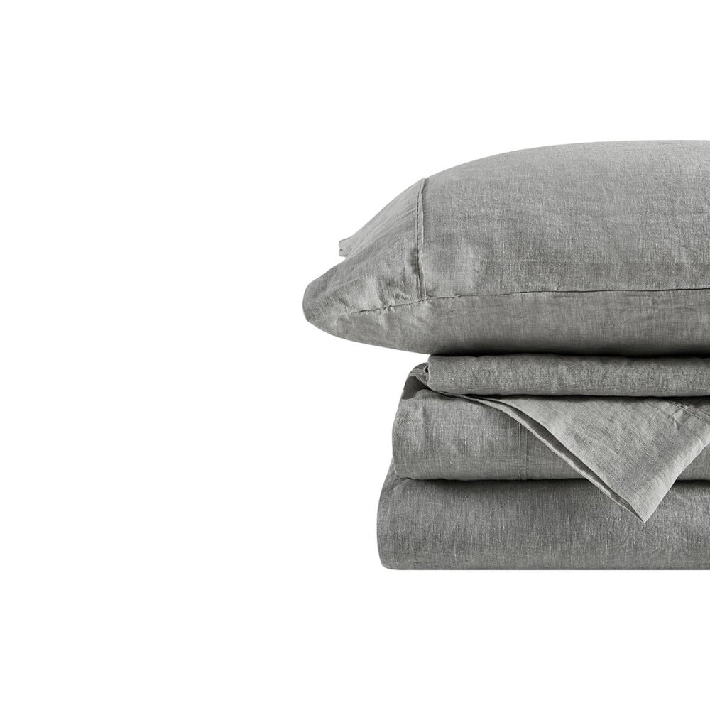 Gabriel French Linen Chambray Bed Sheet Set - Grey Double Fast shipping On sale