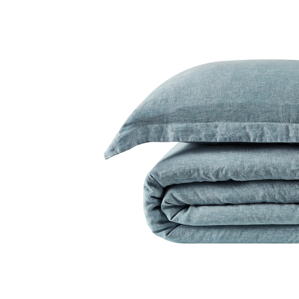 Gabriel French Linen Chambray Quilt Cover Set - Blue Queen Fast shipping On sale