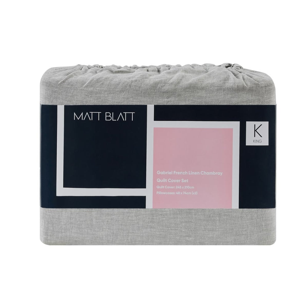 Gabriel French Linen Chambray Quilt Cover Set - Grey Double Fast shipping On sale