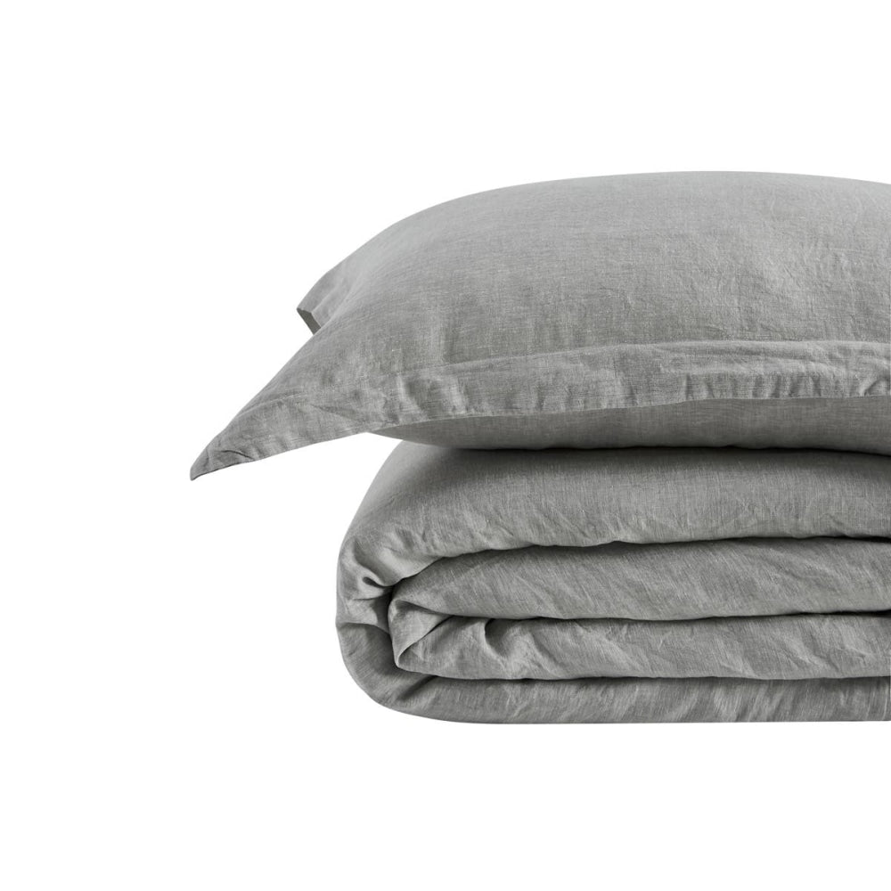 Gabriel French Linen Chambray Quilt Cover Set - Grey Double Fast shipping On sale