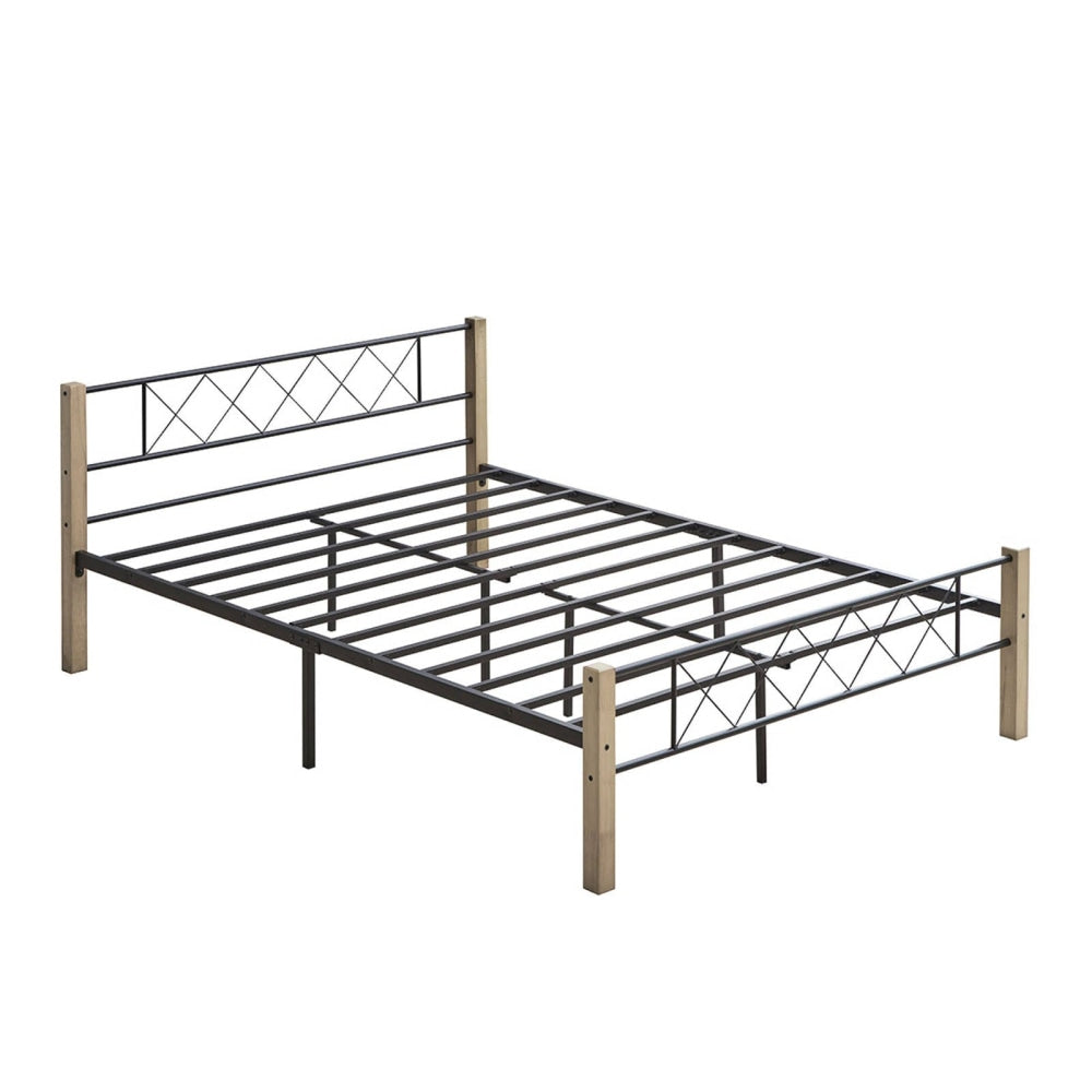 Gale Classic Bed Frame Wooden Post Metal Queen Size - Maple & Black Fast shipping On sale