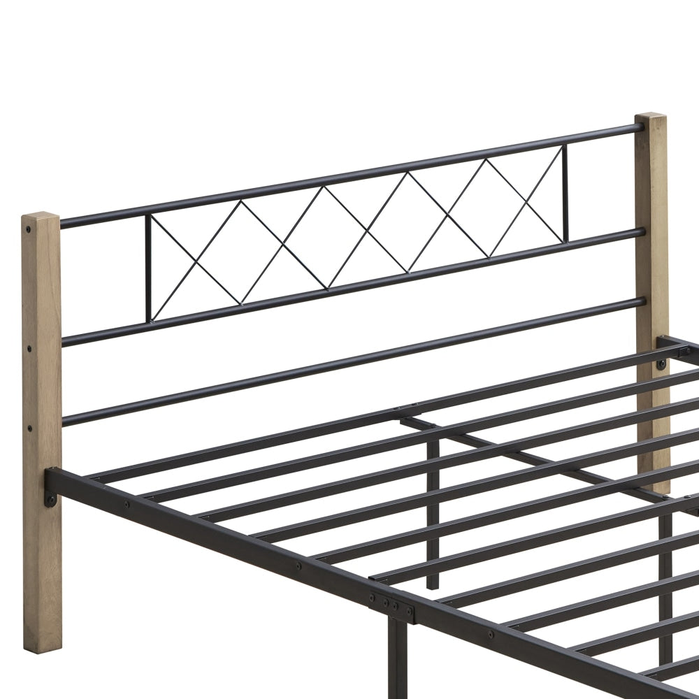 Gale Classic Bed Frame Wooden Post Metal Queen Size - Maple & Black Fast shipping On sale