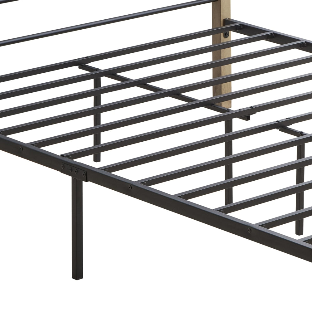 Gale Classic Bed Frame Wooden Post Metal Queen Size - Maple & Black Fast shipping On sale