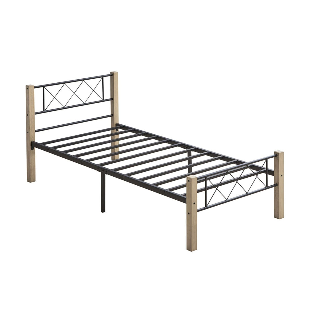 Gale Classic Bed Frame Wooden Post Metal Single Size - Maple & Black Fast shipping On sale