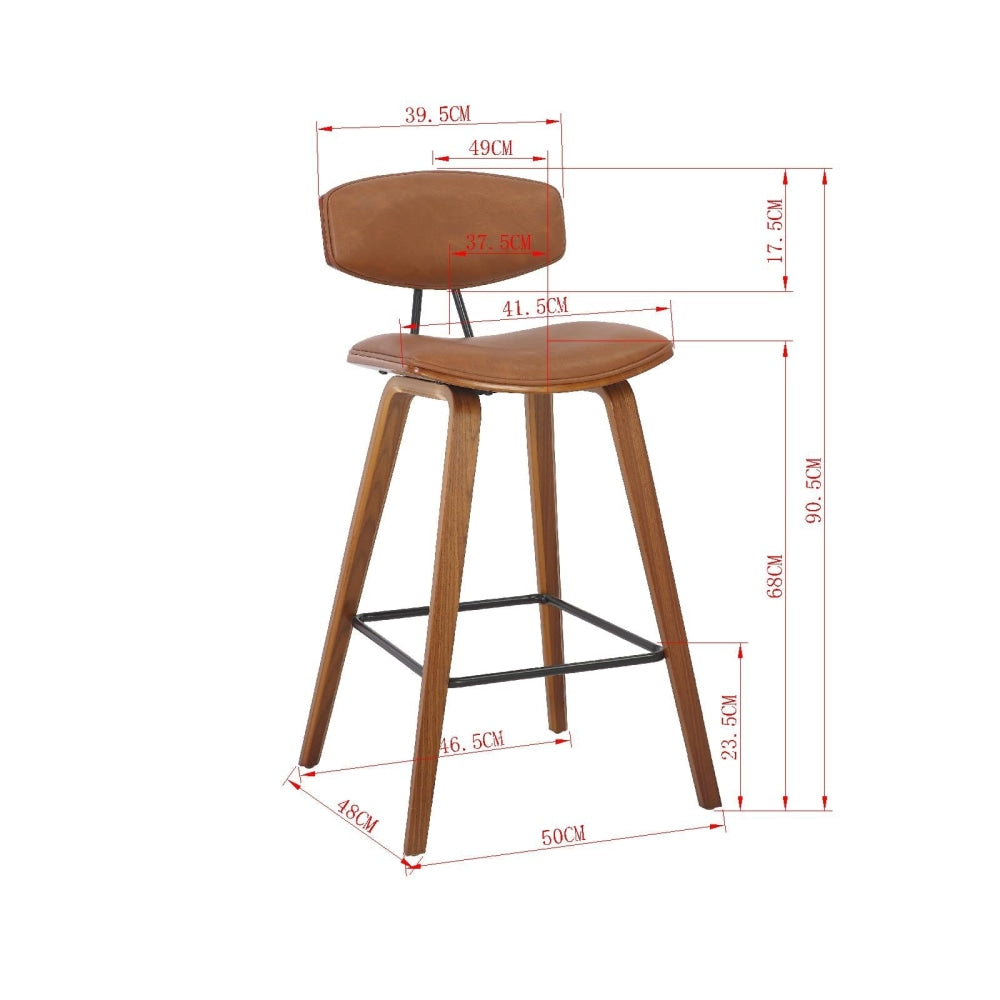 Ganesh Retro PU Leather Kitchen Counter Bar Stool Wooden Legs - Brown Fast shipping On sale