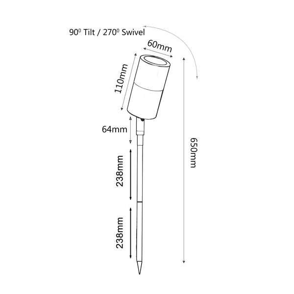 Garden Spike Light Single Adjustable 12V MR16 Black IP65 L650mm Cable encl Fast shipping On sale