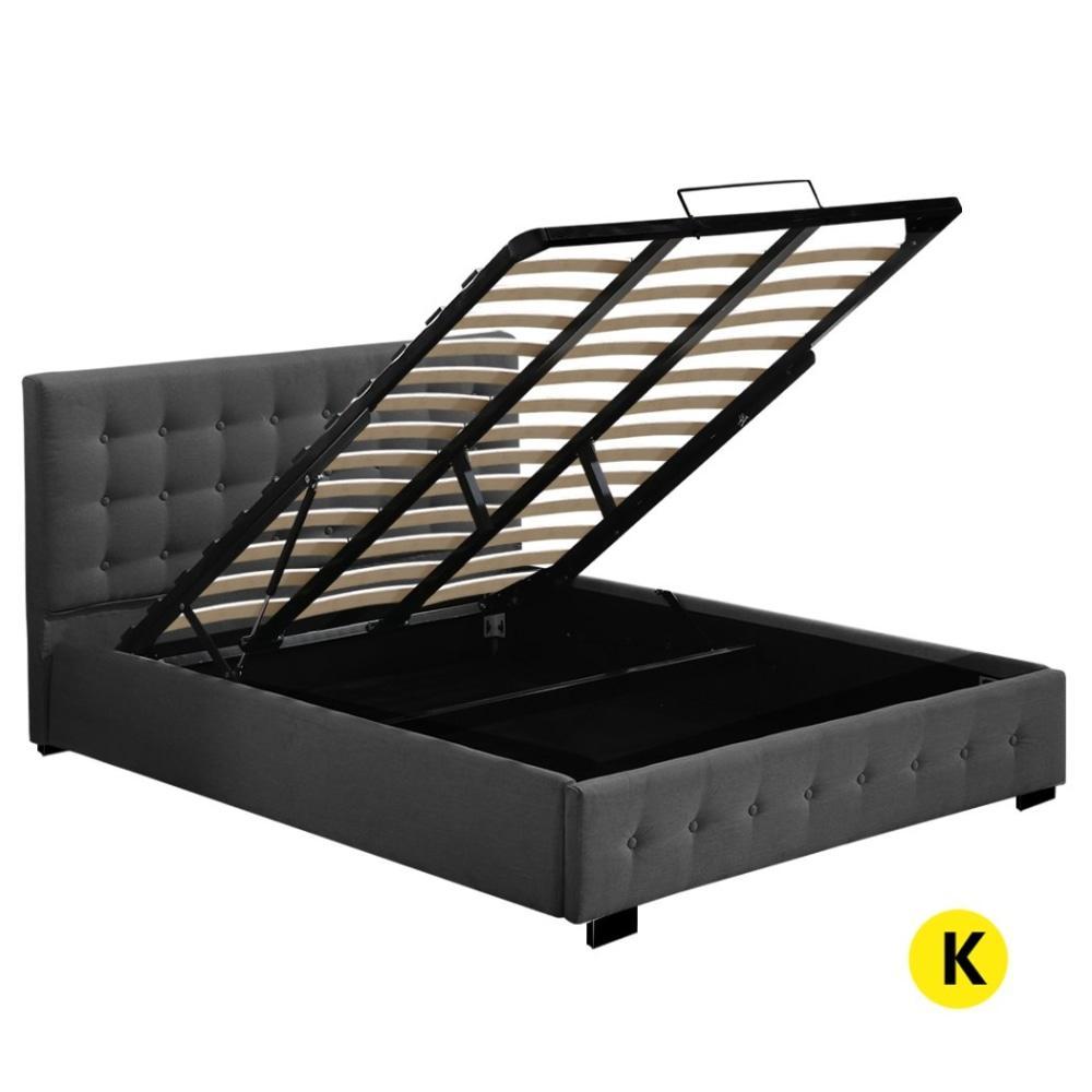 Gas Lift Bed Frame Fabric Base Mattress Storage King Size Dark Grey Fast shipping On sale