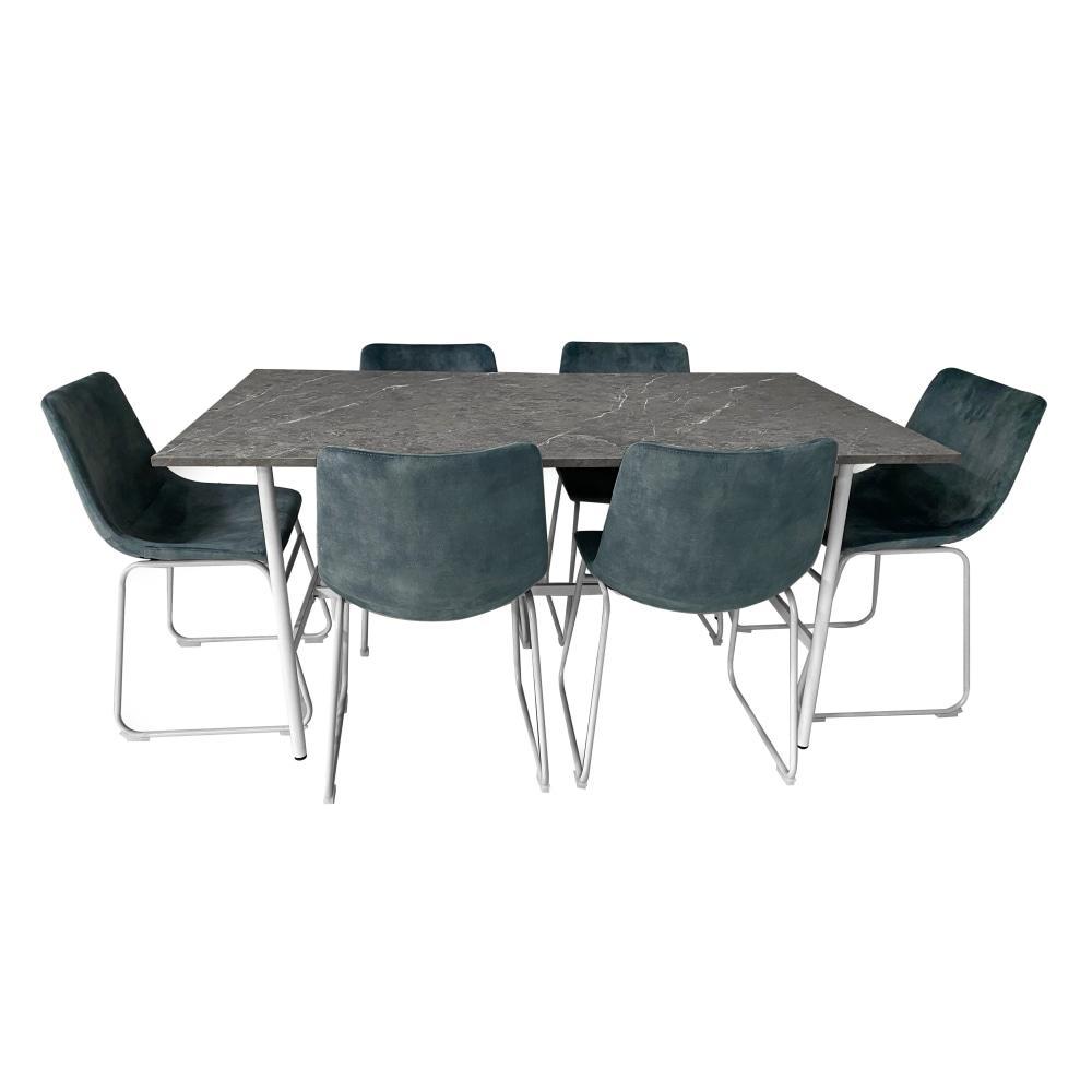 Gemma Dining Set 150cm Table & 6 Fins Fabric Chair Teal Fast shipping On sale